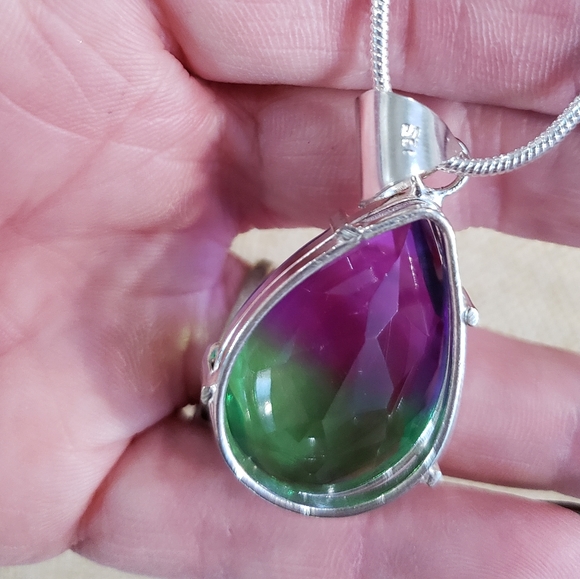 Tourmaline gemstone, 925 silver necklace - Picture 10 of 11